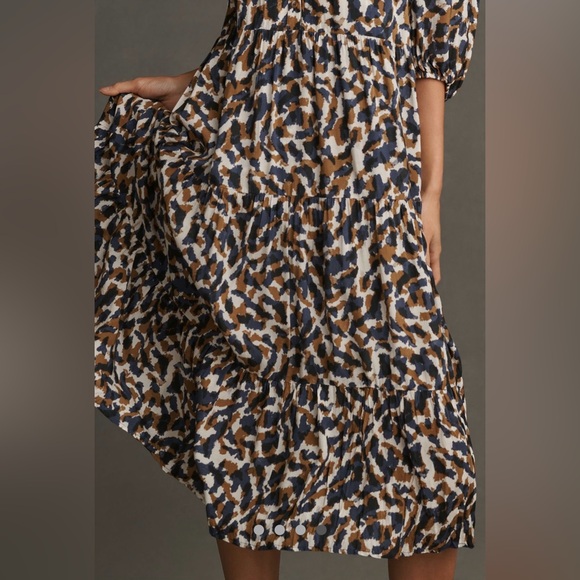 Velvet by Graham & Spencer For Anthro Ottilie Midi Dress Blue/Brown Size S NWT - Picture 4 of 16